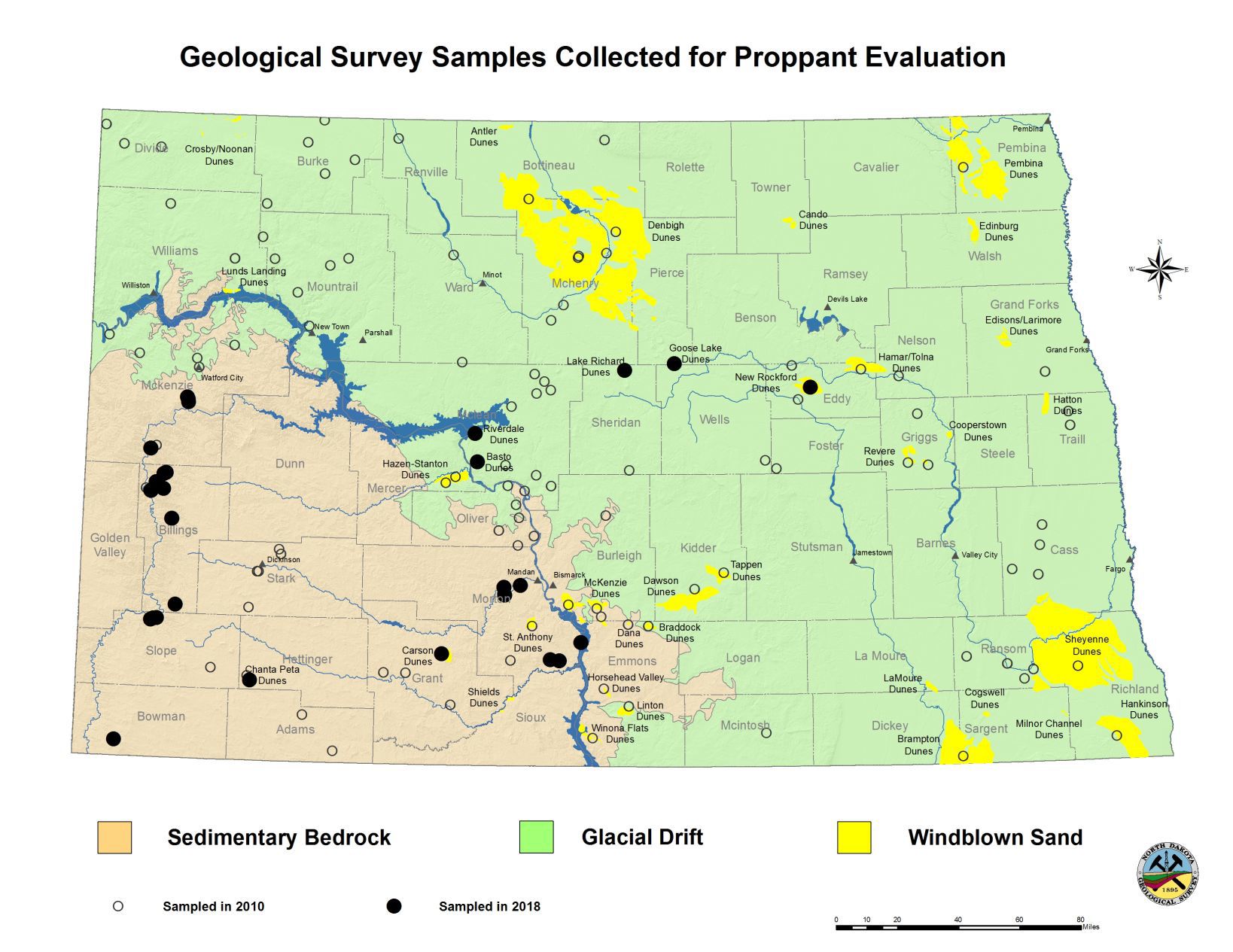 Map of sand samples collected